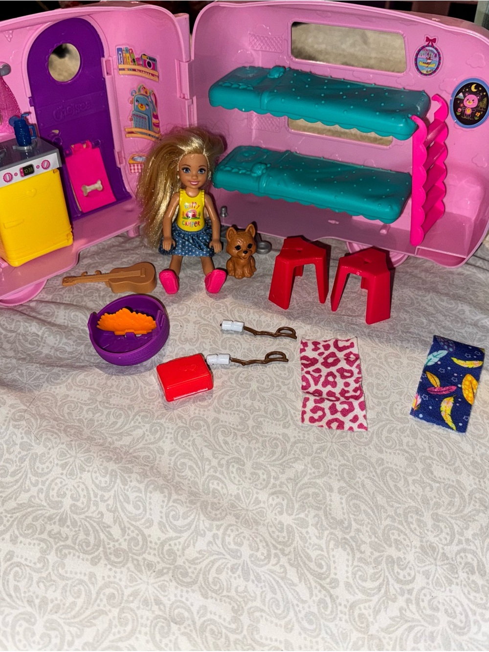 Barbie Chelsea Pink Camper Playset with Doll & Accessories